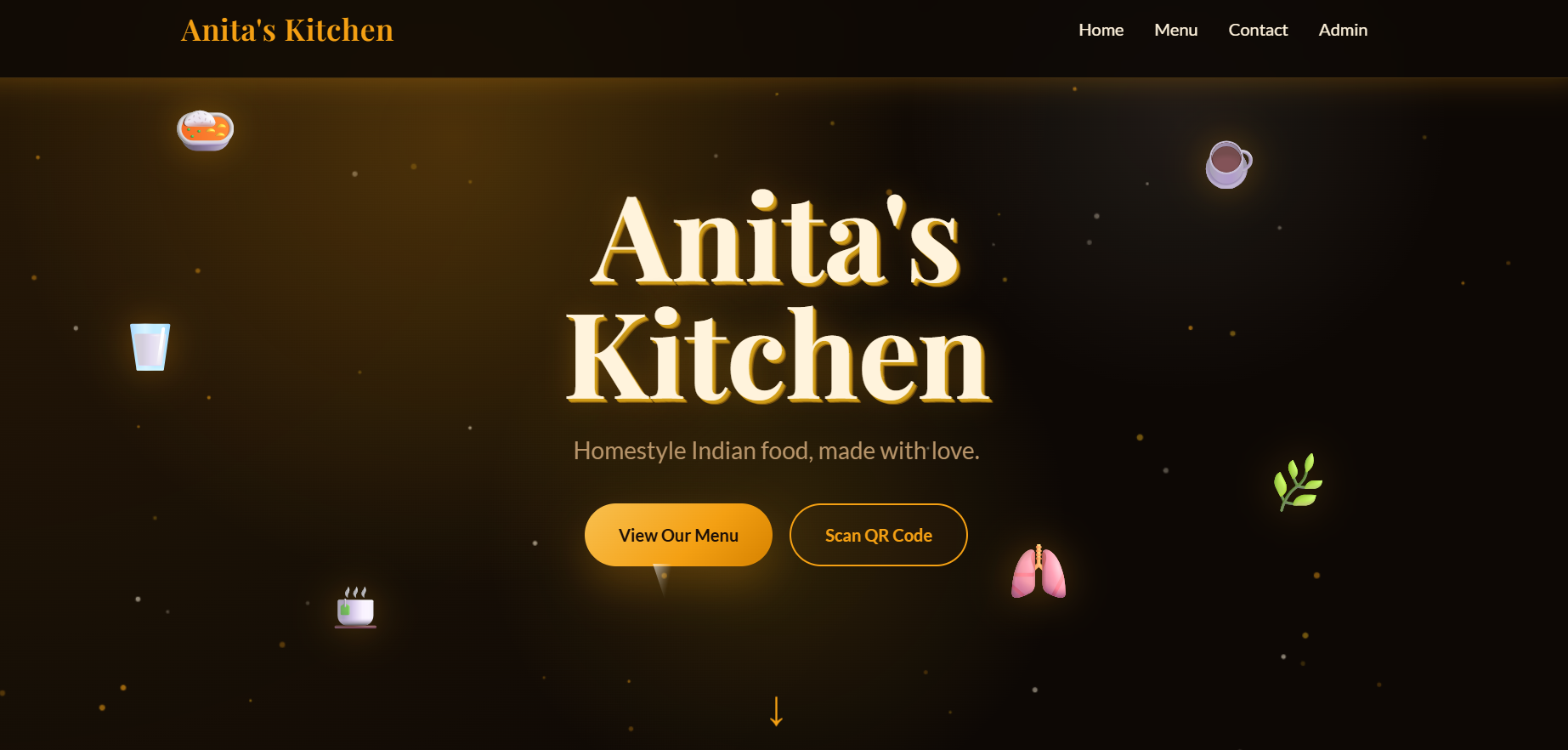 Anita's Kitchen homepage screenshot — homestyle Indian cafe website