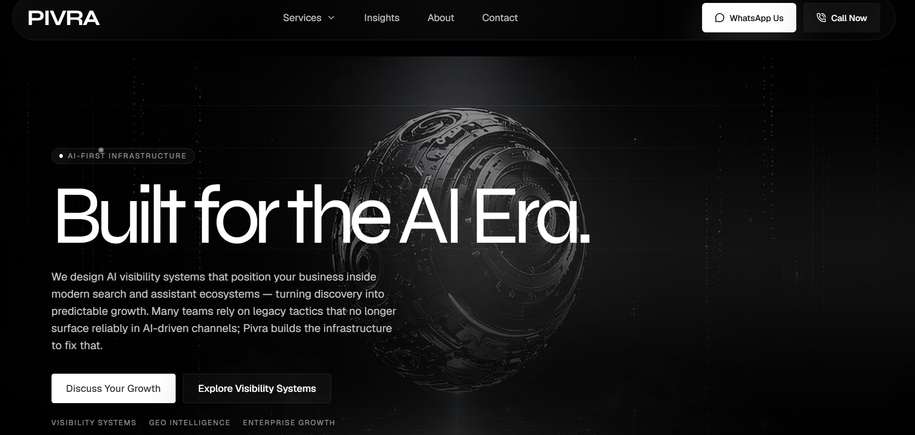 Pivra homepage screenshot — AI-era development and growth agency website